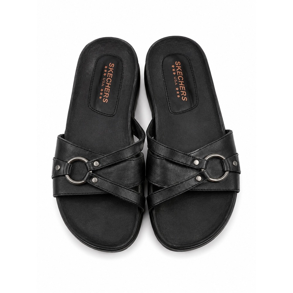Skechers Vintage Y2K Black Leather Platform Slide Sandals Women's Size 7